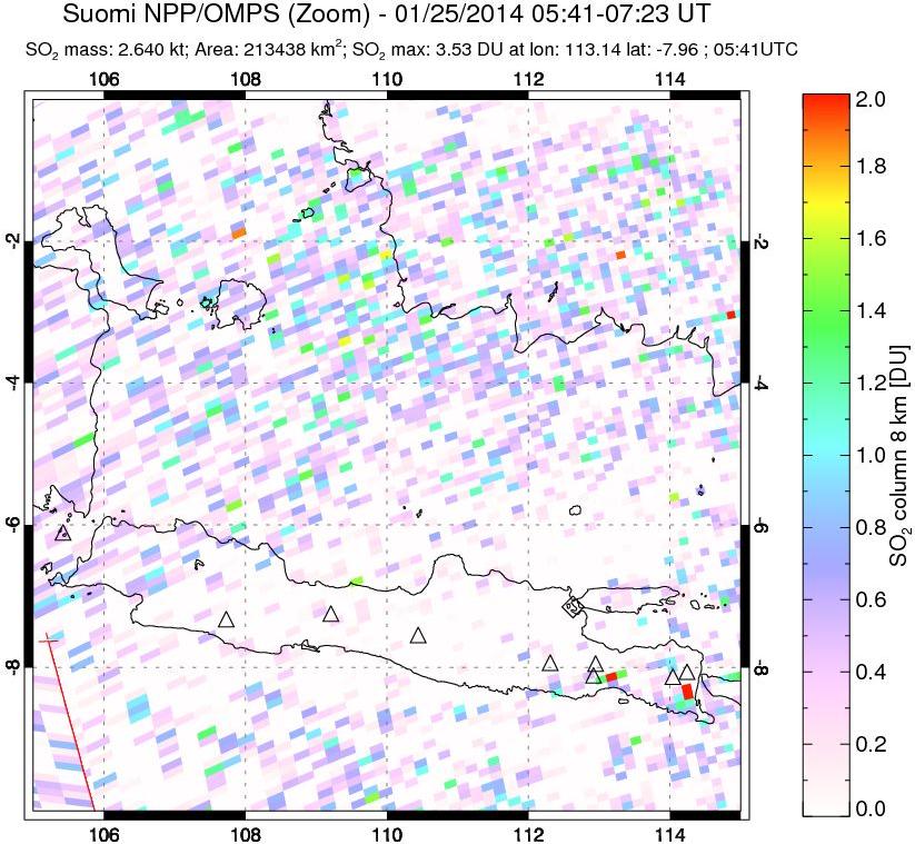 A sulfur dioxide image over Java, Indonesia on Jan 25, 2014.
