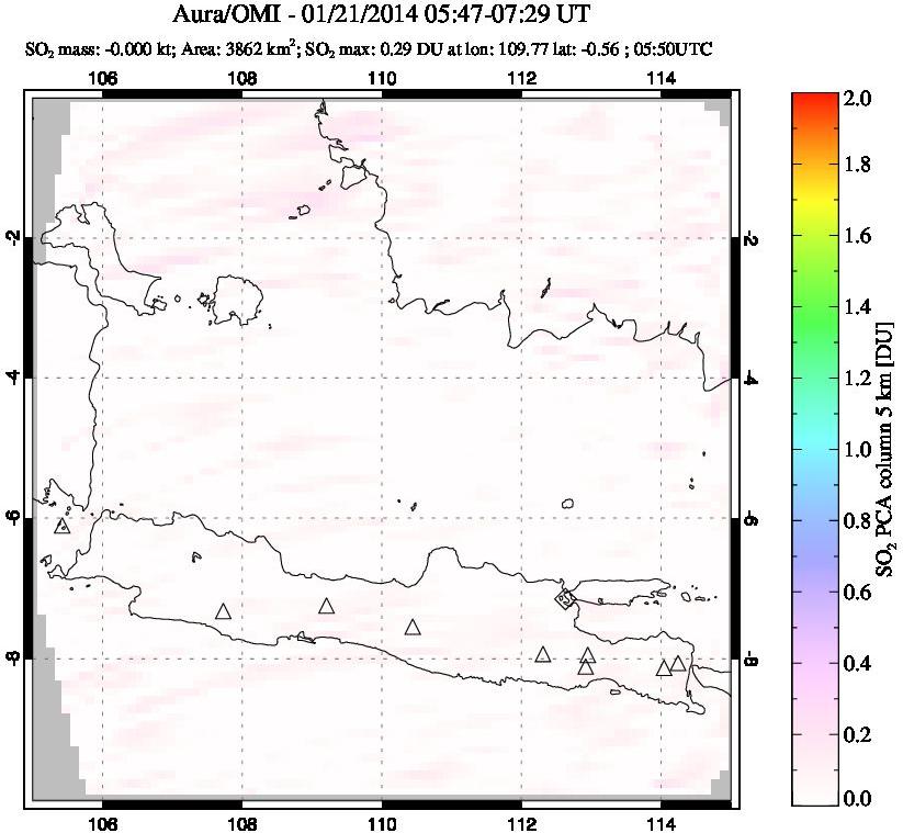 A sulfur dioxide image over Java, Indonesia on Jan 21, 2014.