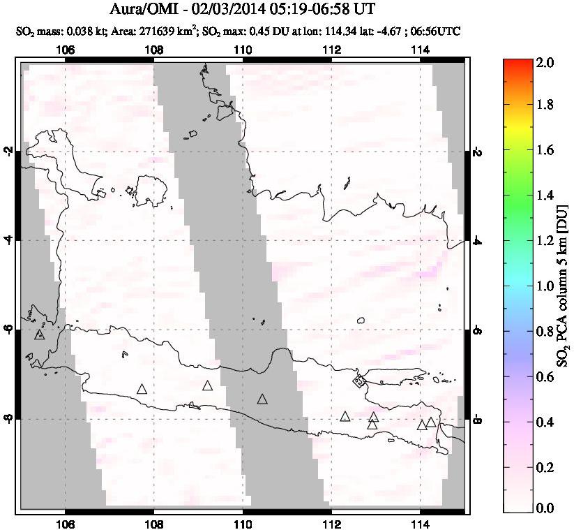 A sulfur dioxide image over Java, Indonesia on Feb 03, 2014.