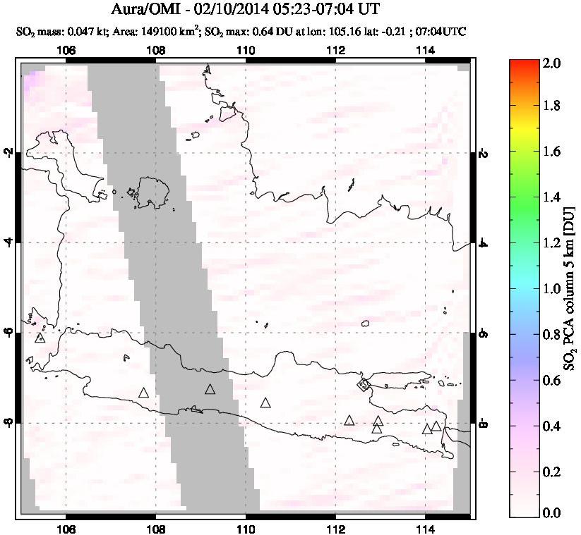 A sulfur dioxide image over Java, Indonesia on Feb 10, 2014.