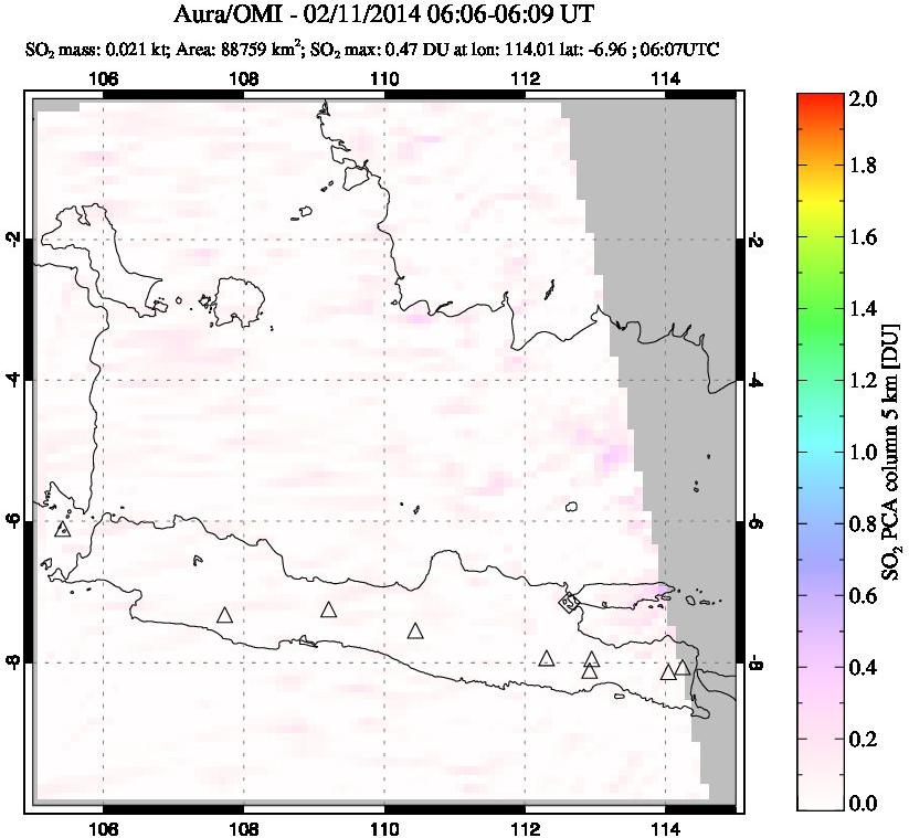 A sulfur dioxide image over Java, Indonesia on Feb 11, 2014.
