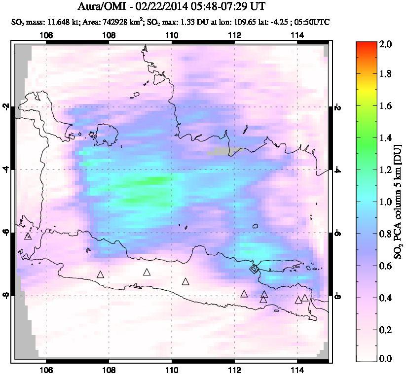 A sulfur dioxide image over Java, Indonesia on Feb 22, 2014.