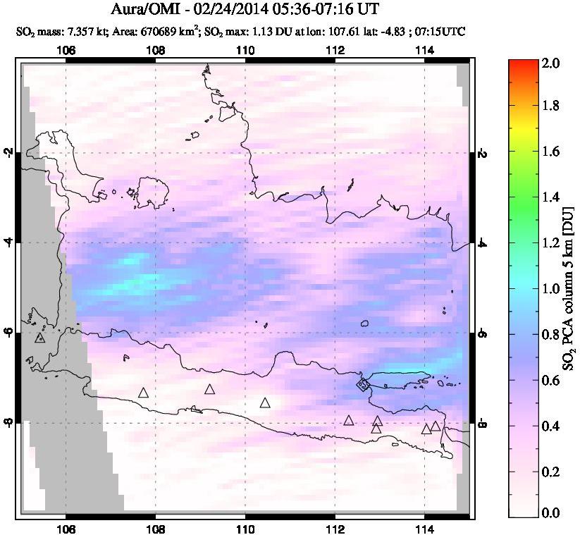 A sulfur dioxide image over Java, Indonesia on Feb 24, 2014.