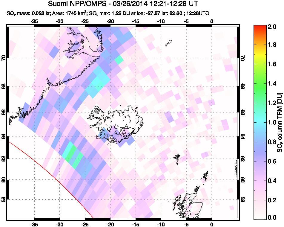 A sulfur dioxide image over Iceland on Mar 26, 2014.