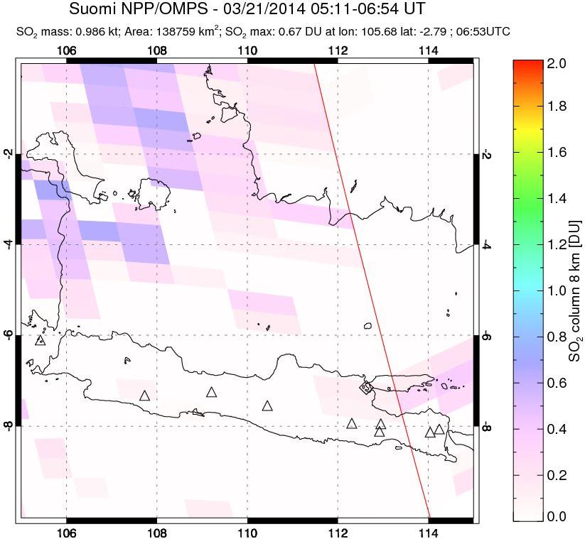 A sulfur dioxide image over Java, Indonesia on Mar 21, 2014.