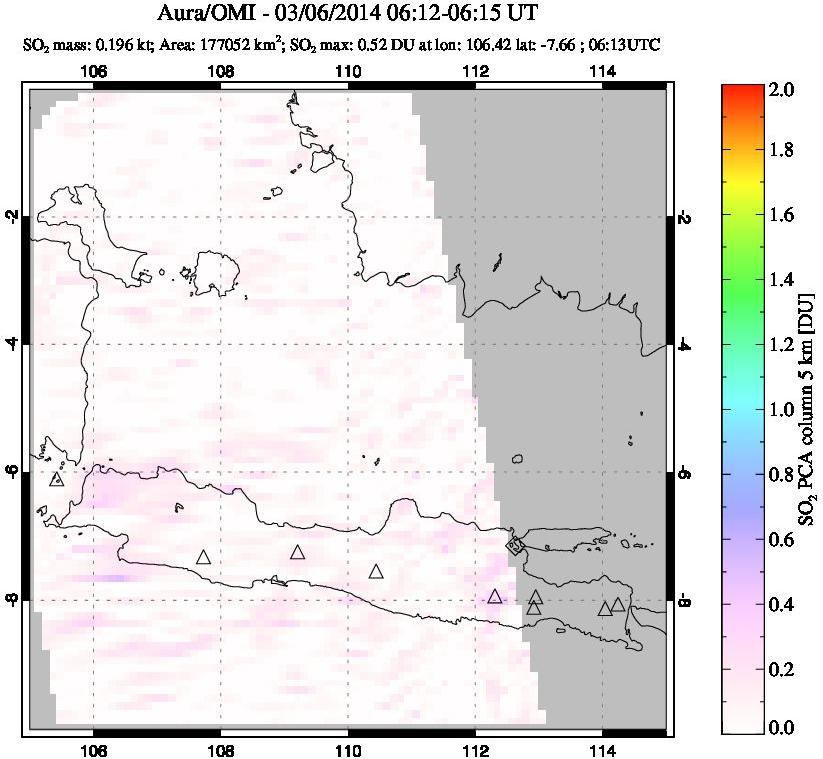A sulfur dioxide image over Java, Indonesia on Mar 06, 2014.