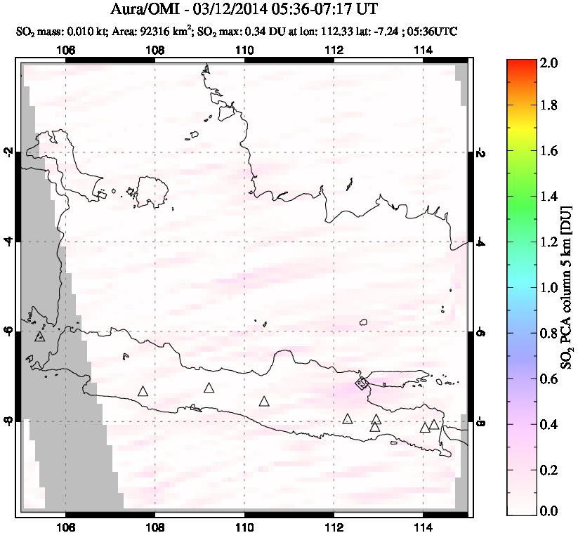 A sulfur dioxide image over Java, Indonesia on Mar 12, 2014.