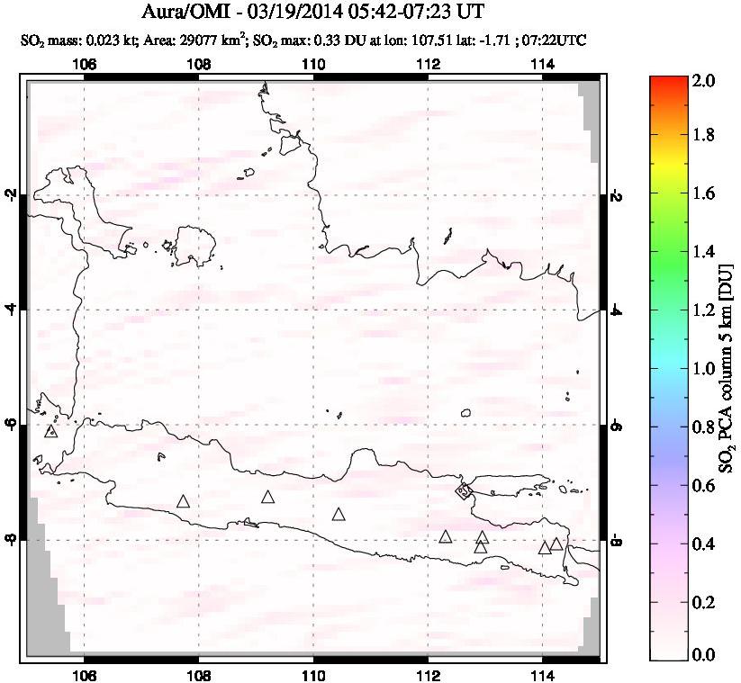 A sulfur dioxide image over Java, Indonesia on Mar 19, 2014.