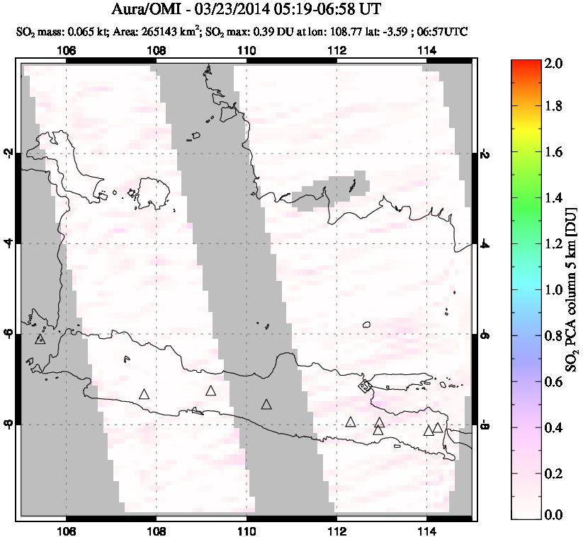 A sulfur dioxide image over Java, Indonesia on Mar 23, 2014.