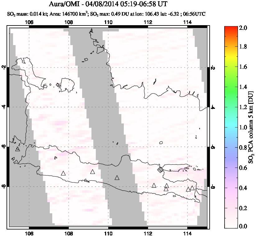 A sulfur dioxide image over Java, Indonesia on Apr 08, 2014.