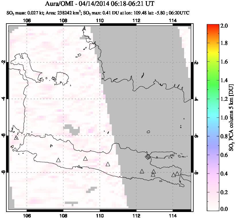 A sulfur dioxide image over Java, Indonesia on Apr 14, 2014.