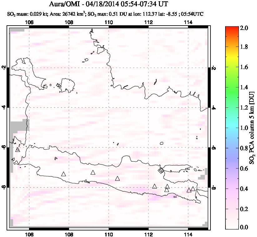 A sulfur dioxide image over Java, Indonesia on Apr 18, 2014.