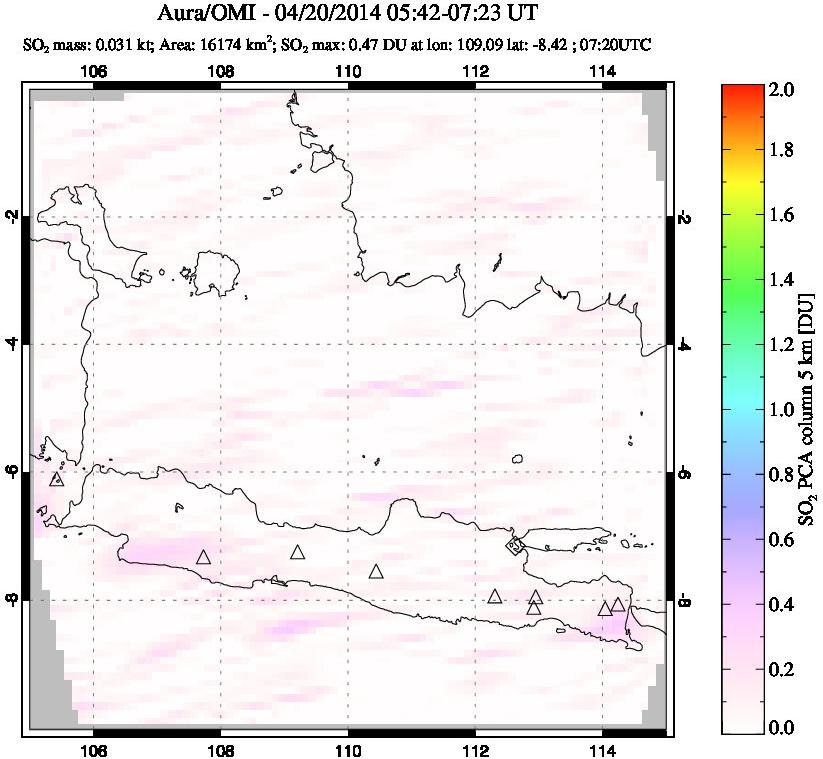 A sulfur dioxide image over Java, Indonesia on Apr 20, 2014.