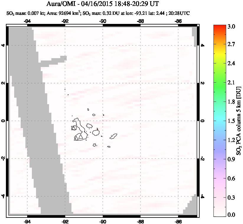 A sulfur dioxide image over Galápagos Islands on Apr 16, 2015.