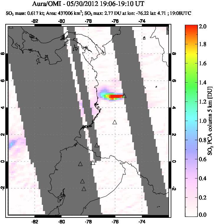 A sulfur dioxide image over Ecuador on May 30, 2012.