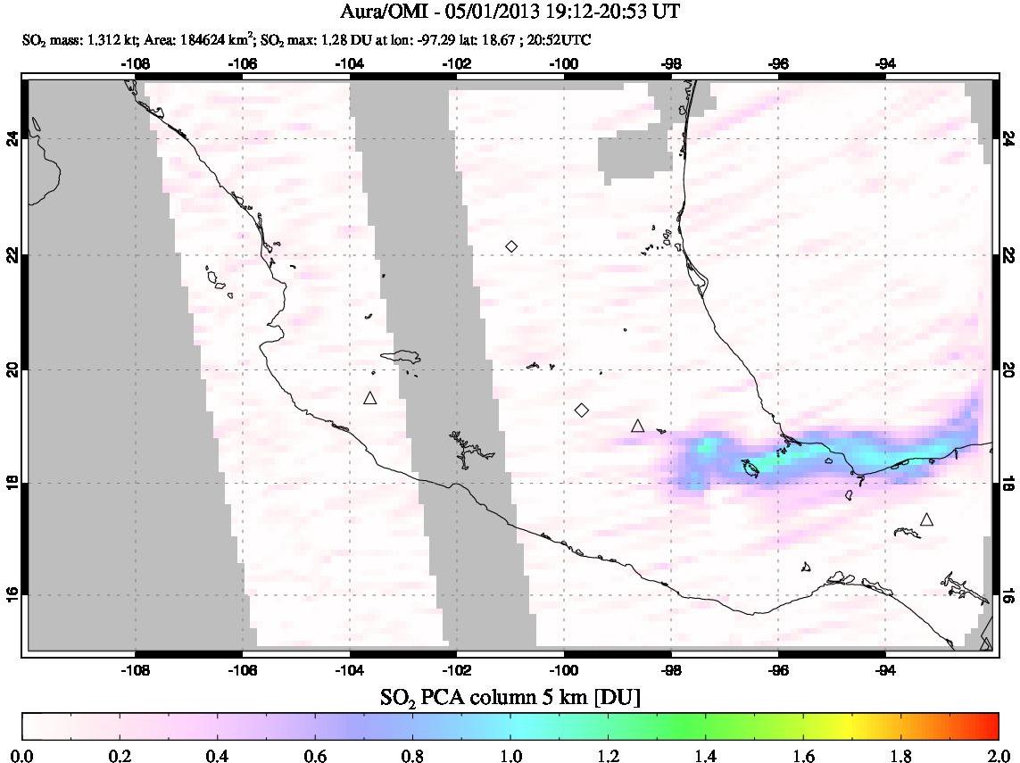 A sulfur dioxide image over Mexico on May 01, 2013.