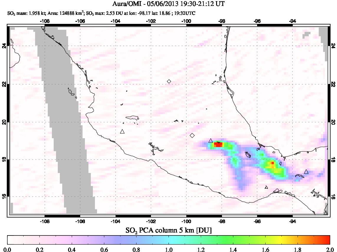 A sulfur dioxide image over Mexico on May 06, 2013.