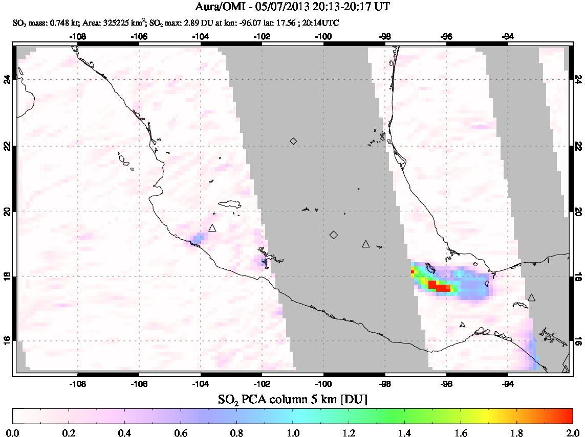 A sulfur dioxide image over Mexico on May 07, 2013.