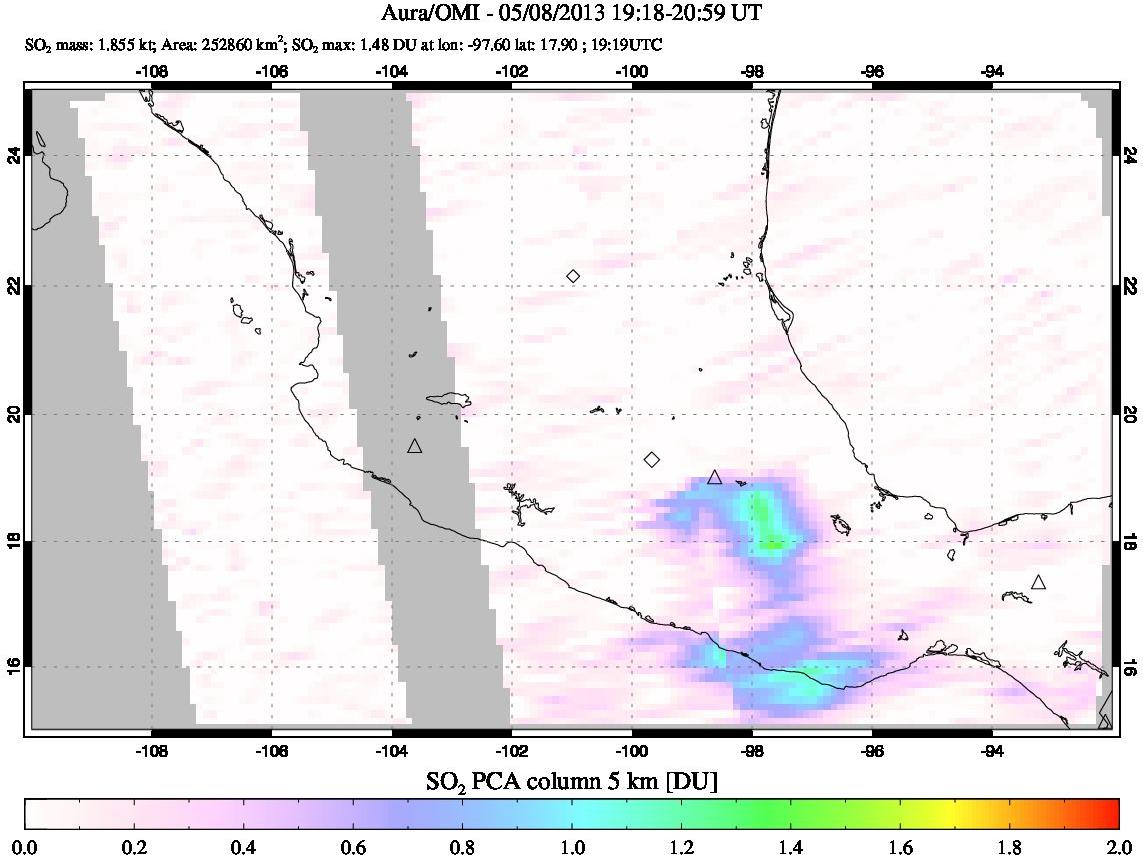 A sulfur dioxide image over Mexico on May 08, 2013.