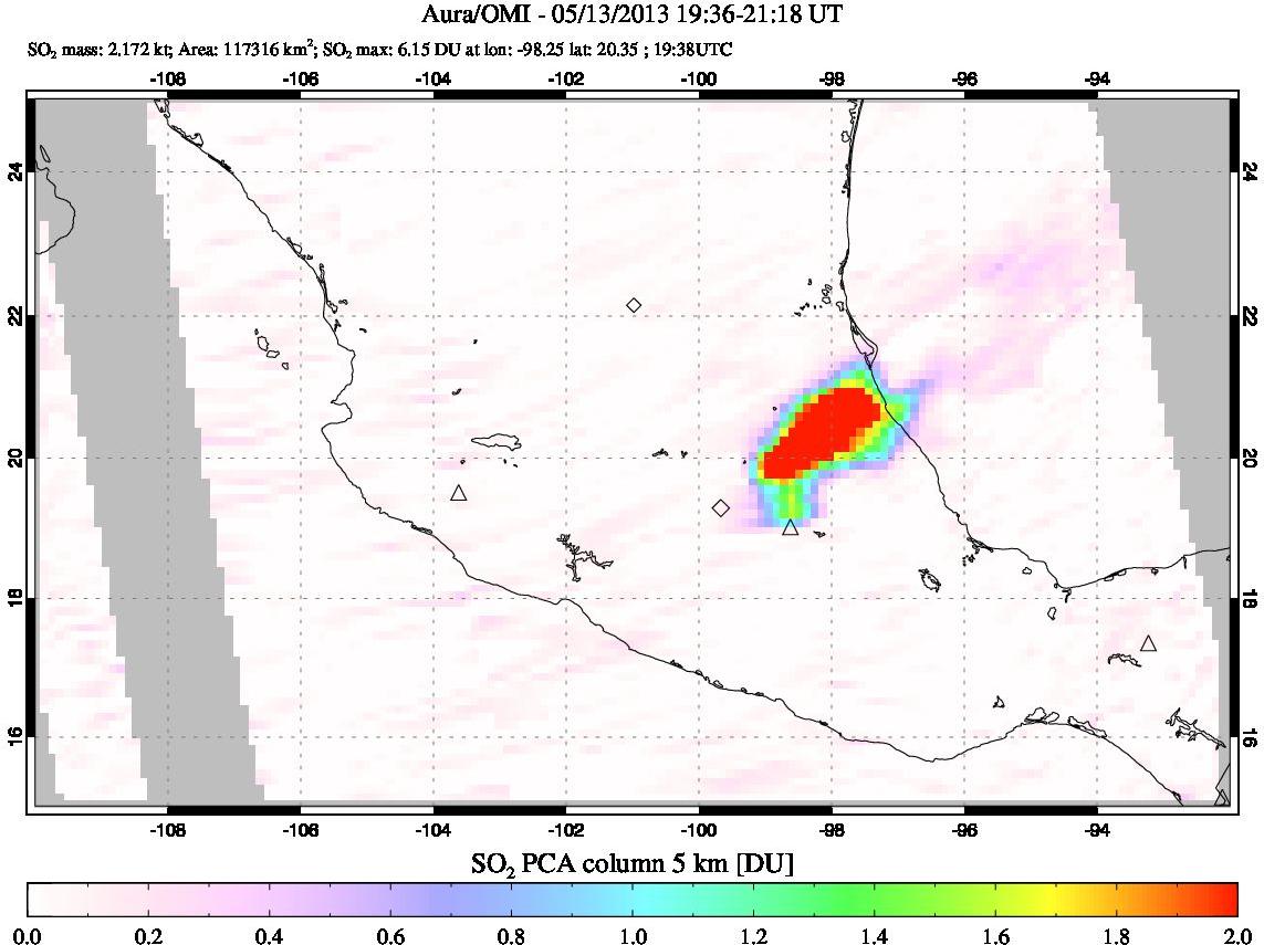 A sulfur dioxide image over Mexico on May 13, 2013.