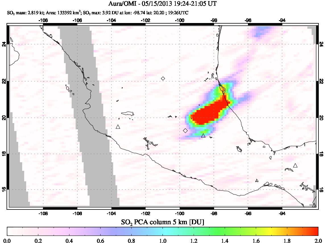 A sulfur dioxide image over Mexico on May 15, 2013.