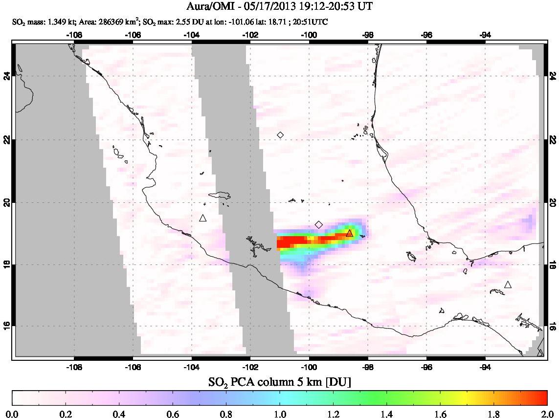 A sulfur dioxide image over Mexico on May 17, 2013.