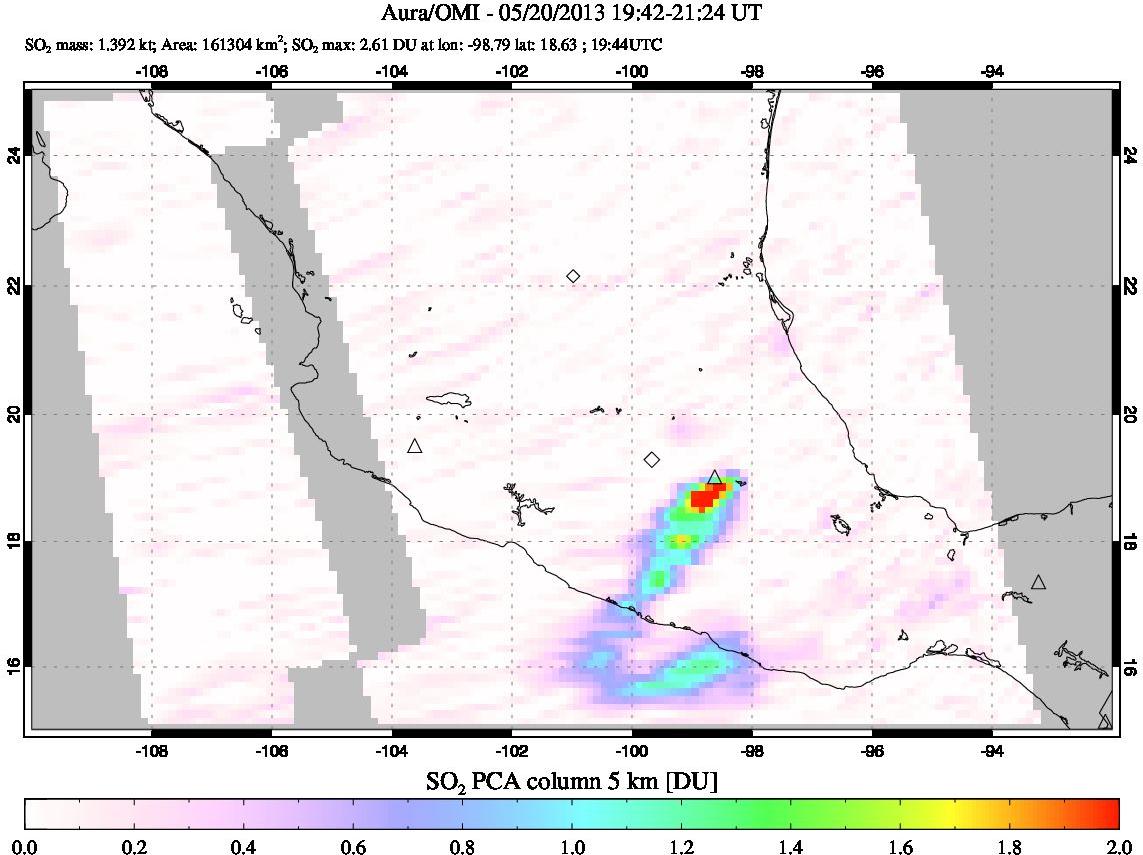 A sulfur dioxide image over Mexico on May 20, 2013.