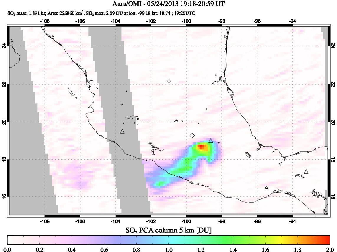 A sulfur dioxide image over Mexico on May 24, 2013.