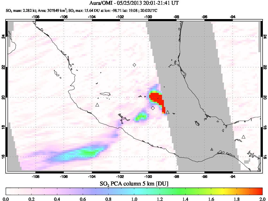 A sulfur dioxide image over Mexico on May 25, 2013.