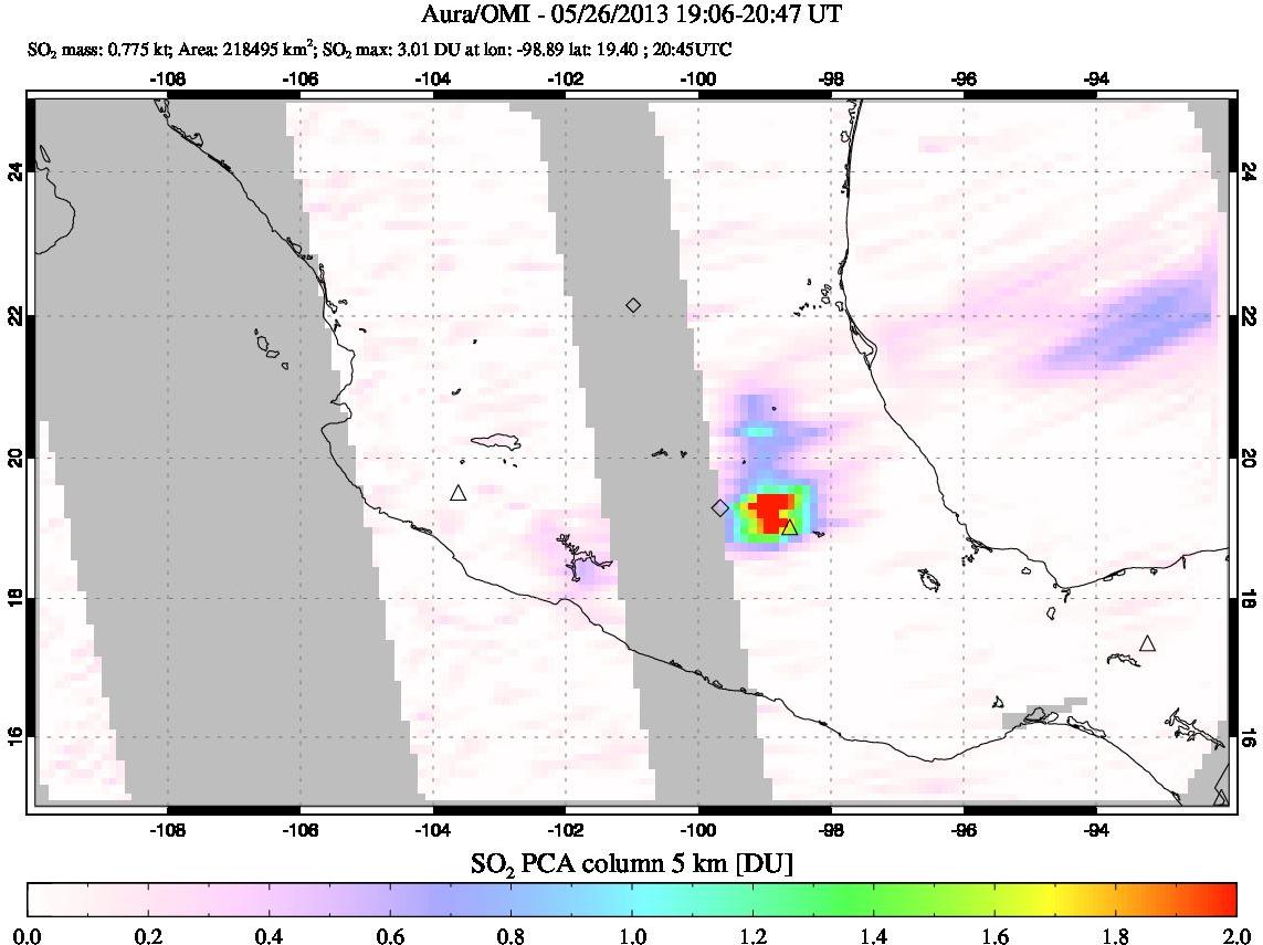 A sulfur dioxide image over Mexico on May 26, 2013.