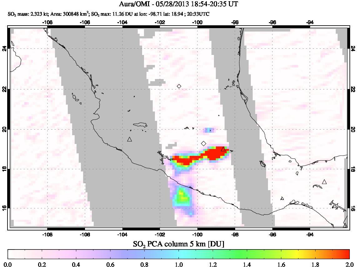 A sulfur dioxide image over Mexico on May 28, 2013.