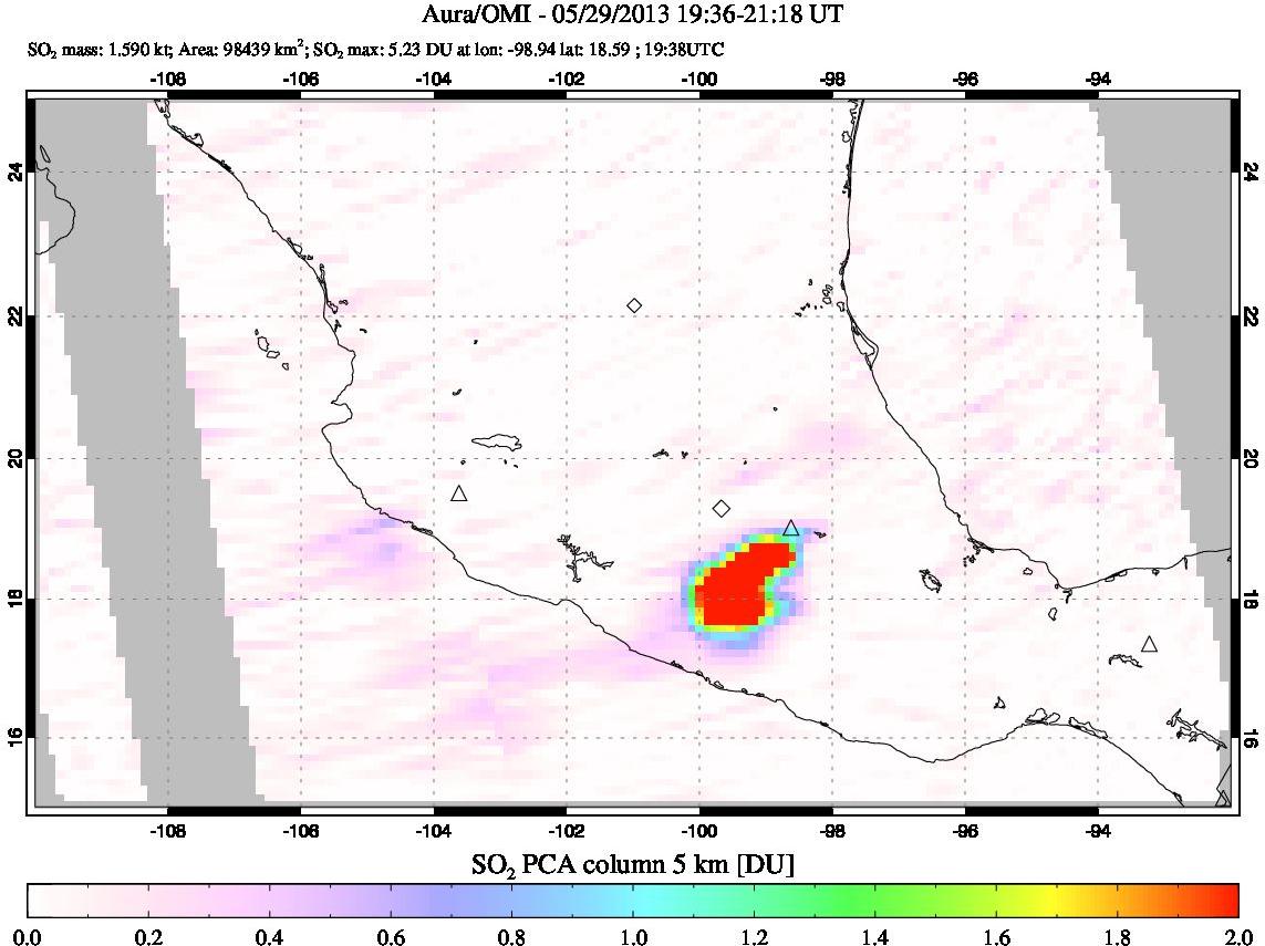 A sulfur dioxide image over Mexico on May 29, 2013.