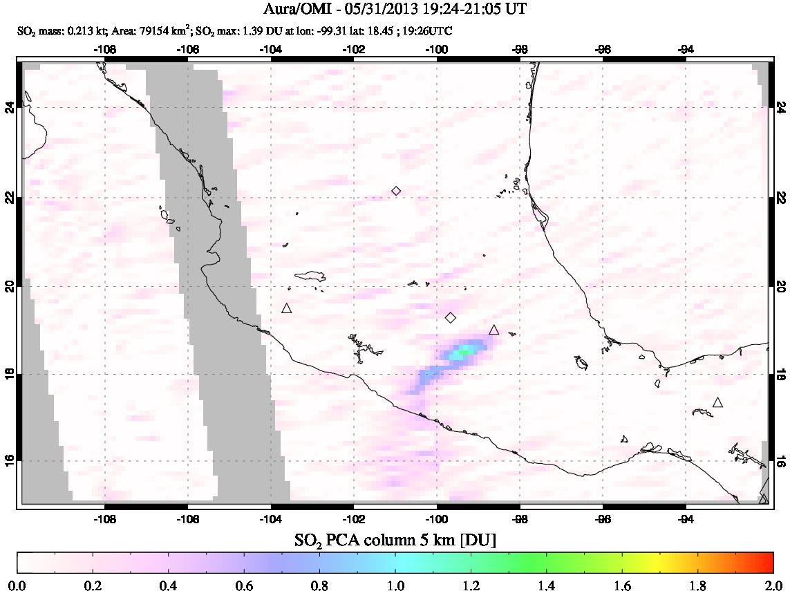 A sulfur dioxide image over Mexico on May 31, 2013.