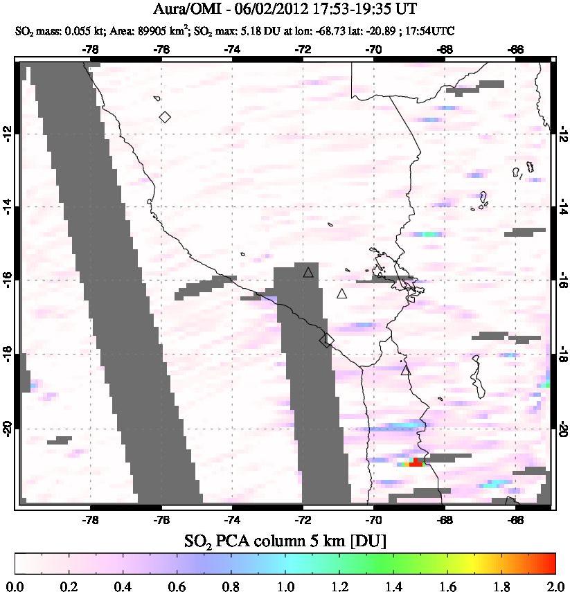 A sulfur dioxide image over Peru on Jun 02, 2012.