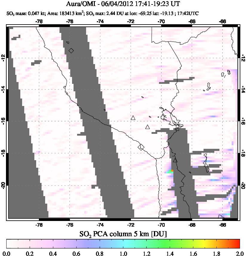 A sulfur dioxide image over Peru on Jun 04, 2012.