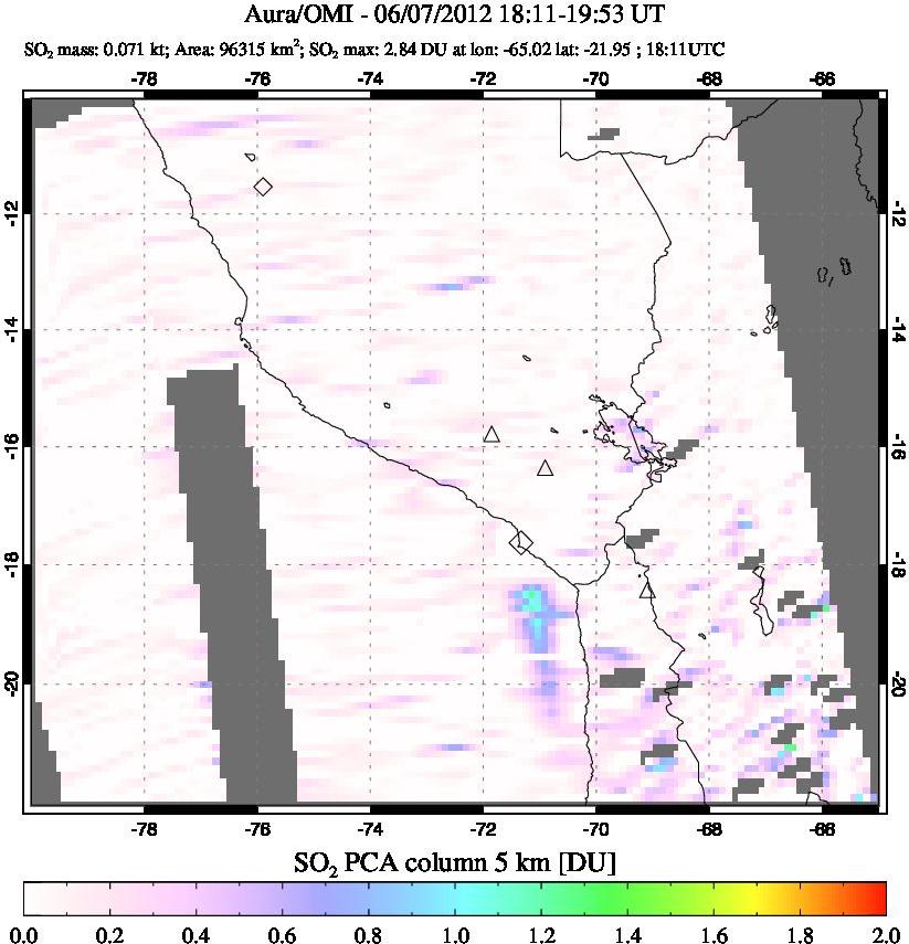 A sulfur dioxide image over Peru on Jun 07, 2012.