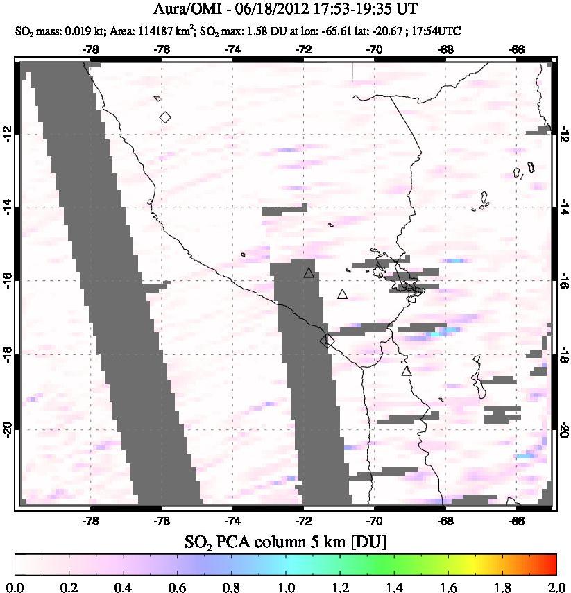A sulfur dioxide image over Peru on Jun 18, 2012.
