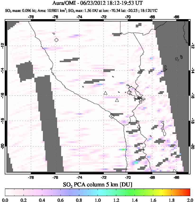 A sulfur dioxide image over Peru on Jun 23, 2012.