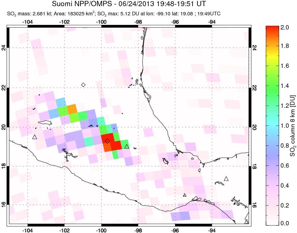 A sulfur dioxide image over Mexico on Jun 24, 2013.