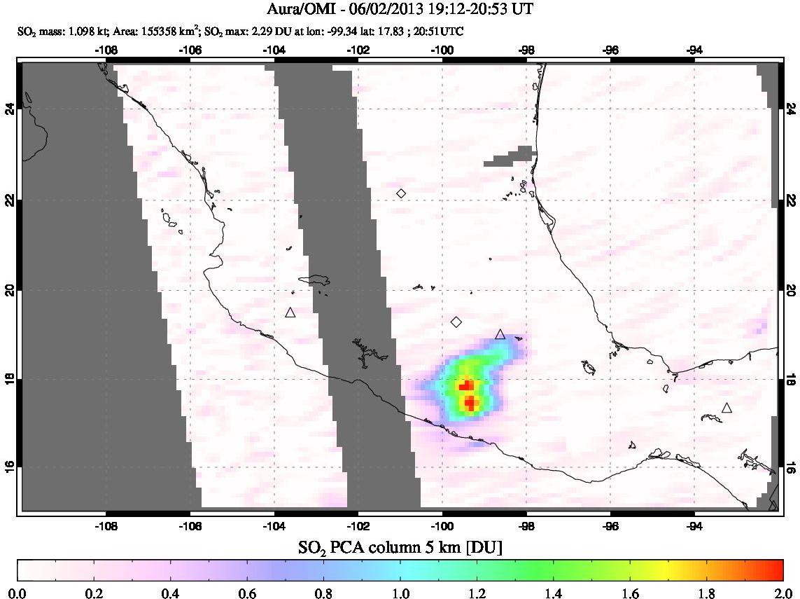 A sulfur dioxide image over Mexico on Jun 02, 2013.