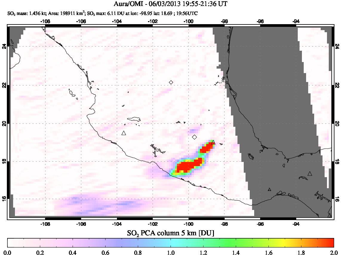 A sulfur dioxide image over Mexico on Jun 03, 2013.