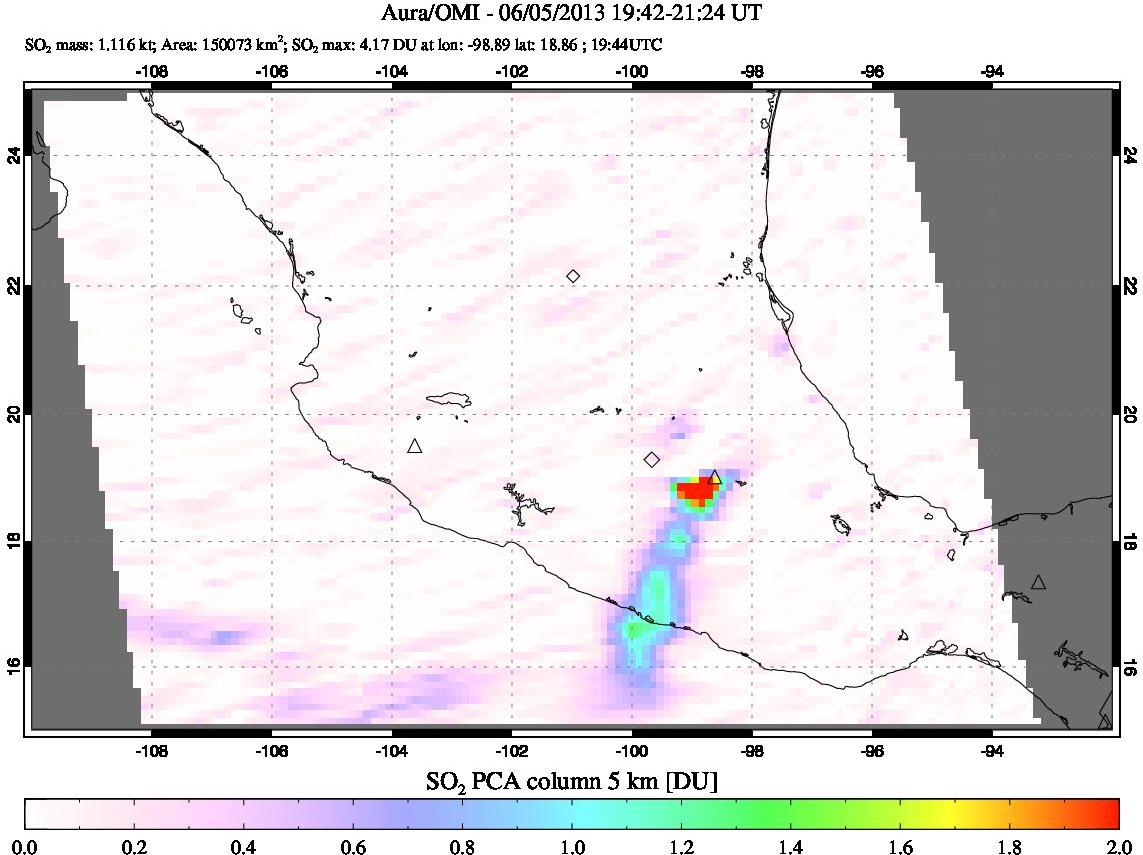 A sulfur dioxide image over Mexico on Jun 05, 2013.