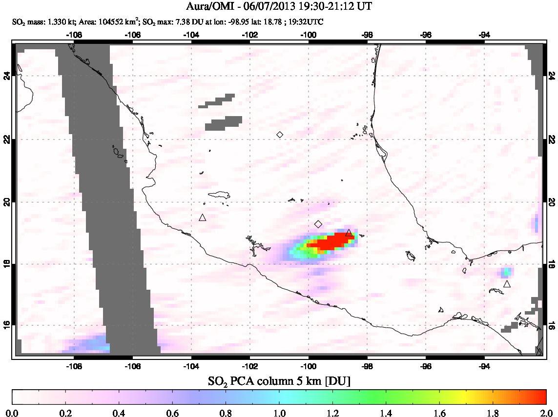 A sulfur dioxide image over Mexico on Jun 07, 2013.