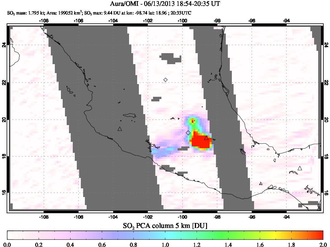 A sulfur dioxide image over Mexico on Jun 13, 2013.