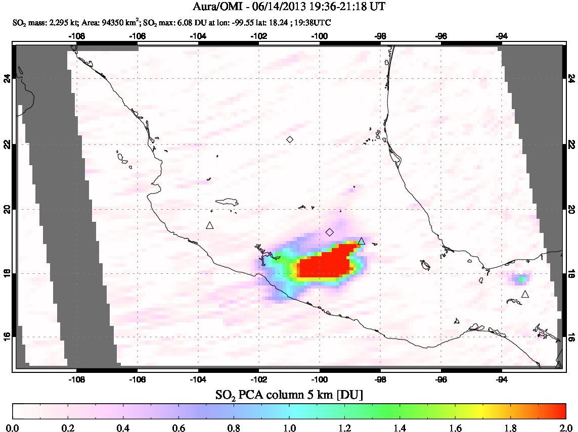 A sulfur dioxide image over Mexico on Jun 14, 2013.