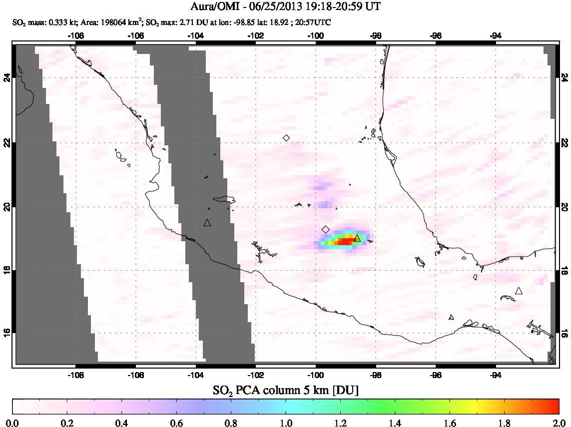 A sulfur dioxide image over Mexico on Jun 25, 2013.