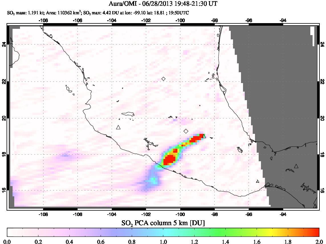 A sulfur dioxide image over Mexico on Jun 28, 2013.