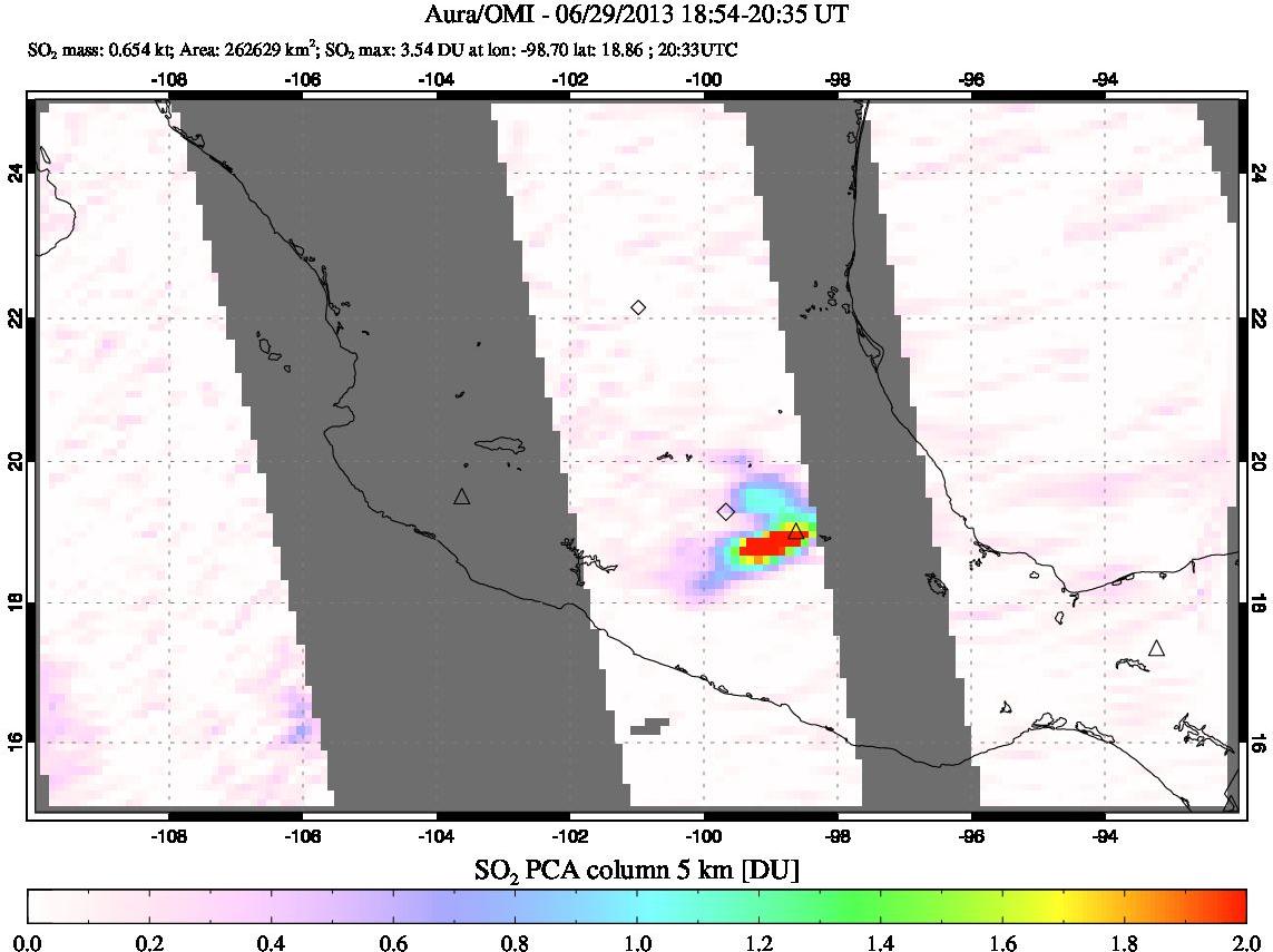 A sulfur dioxide image over Mexico on Jun 29, 2013.