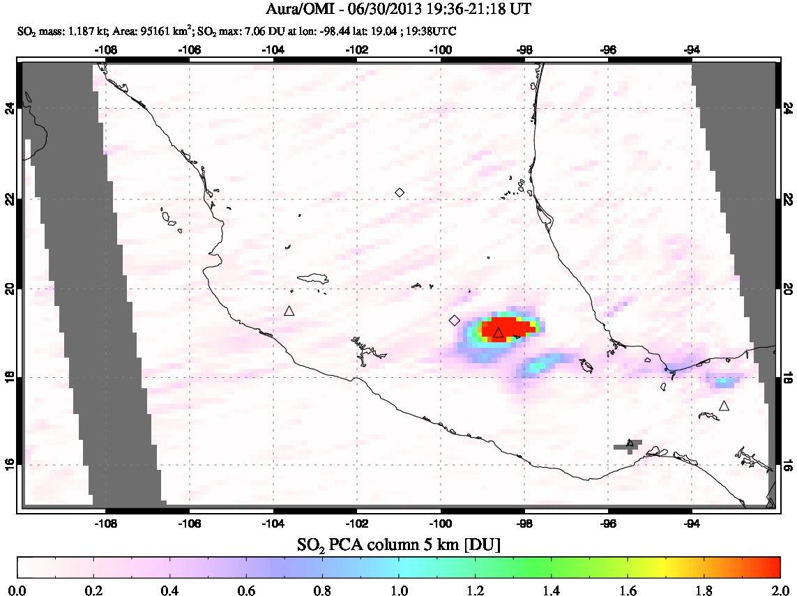 A sulfur dioxide image over Mexico on Jun 30, 2013.