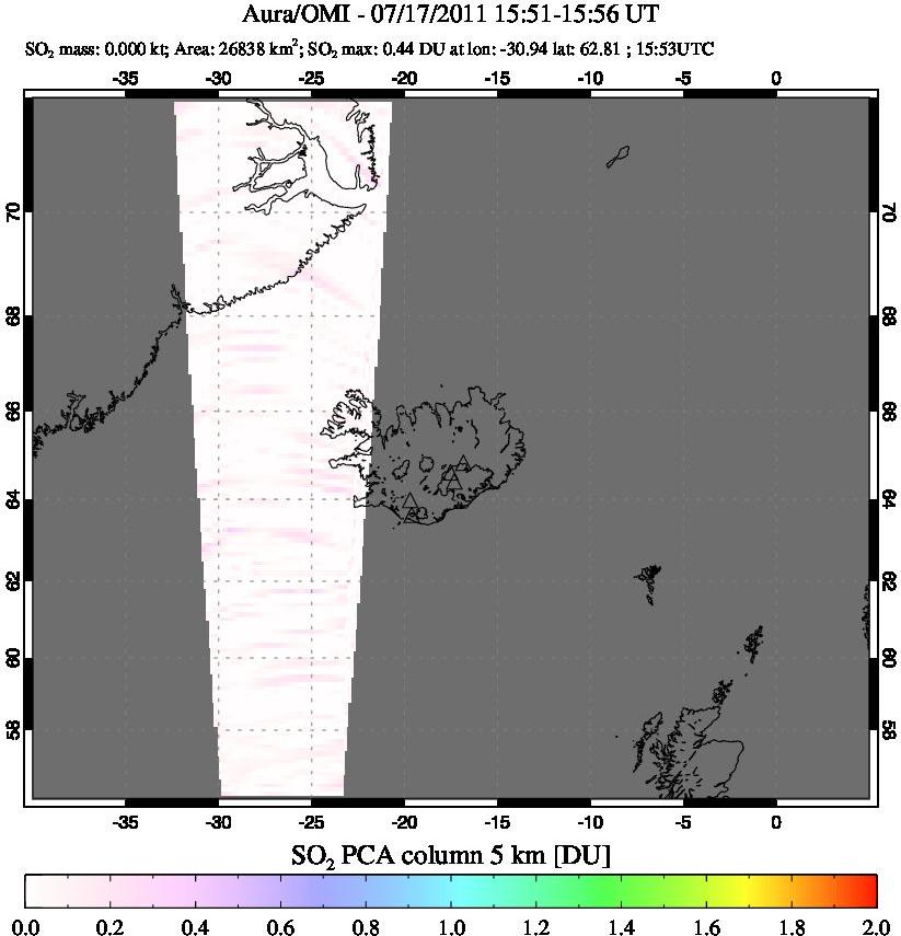 A sulfur dioxide image over Iceland on Jul 17, 2011.